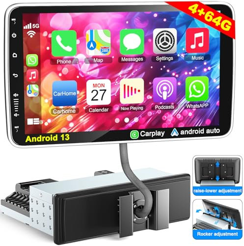 DAB+ Android 13 Single Din Auto Stereo 10.1 Zoll Drehbarer Touchscreen Radio mit Wireless A-pple Carplay Android Auto, GPS Navigation WiFi FM/RDS HiFi Bluetooth Android Radio Head Unit +Backup Kamera