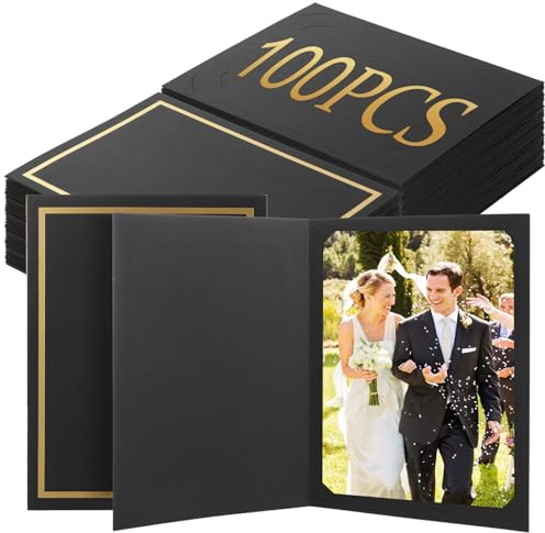 EATHEATY 100 Pack Photo Folders - 4x6 Inch Paper Picture Frames Bulk - Black Cardboard Photo Folders Greeting Cards Inserts for Wedding Birthday Graduation