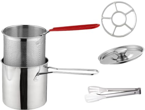 IMIKEYA Olla para Freír Profunda Inoxidable con Cesta y Tapa Mini Freidora para Alitas Aros de Cebolla y Patatas Fritas Compatible Mayoría y Distribución Uniforme del Calor