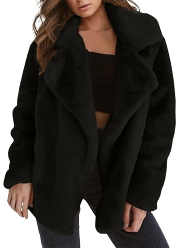 Abrigo de piel sintética para mujer, chaqueta de peluche, corta, elegante, de pelo sintético, grueso, cálido, monocolor, elegante, abrigo de invierno, chaqueta de entretiempo, chaqueta de invierno