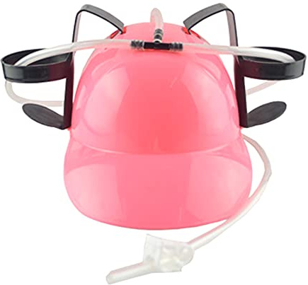 Drickhjälm med justerbar rem och dubbel läskburkhållare kreativ handsfree ölhatt för fester festivaler och hjort gör lätt nyhet dryckestillbehör en storlek passar de flesta (rosa)