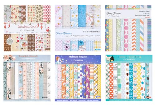VEVOR Papeles de Scrapbooking 72 Hojas 152 x 152 mm, Papeles Decorativos para Manualidad, Diseño de Patrones, Compatible con Máquina de Troquelado Estampado de VEVOR, para Creación de Cartas Tarjetas