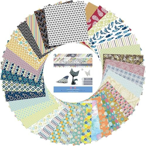 MozArt Supplies – Origami Papier Set – 120 Blätter – Traditionelles japanisches Faltblatt mit 40 Mustern, Blumen, Tieren, Azteken, geometrischen – Basteln Sie Blumen, Kraniche, Eulen, Drache