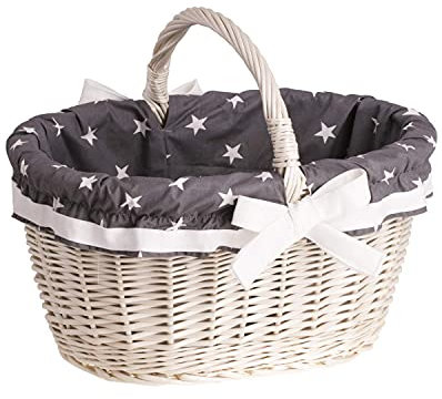 e-wicker24 Alles aus Weide Einkaufskorb aus Weide, retro Bügelkorb in Beige, Vintage Stil, Weidenkorb, oval