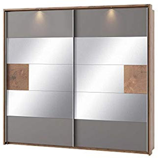 furniture24-eu Kleiderschrank LIVRONO - 73 Schwebetürenschrank Schiebetürenschrank Schlafzimmerschrank mit Spiegel (Wotan Eiche/Basalt Grau, Ohne Zusätze)