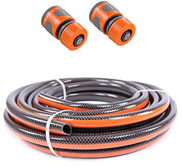 Fuxtec Gartenschlauch (30m) Set FX-WW-SET7 – Flexibler Wasserschlauch Schlauchverbinder/Schlauchkupplung mit Wasserstopp - zur Gartenbewässerung