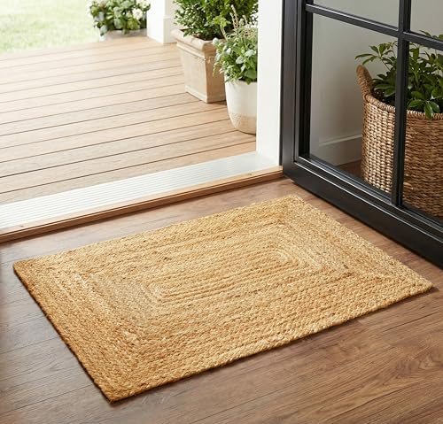 THE BEER VALLEY Jute Braided Rug 2x3 Feet - Natural