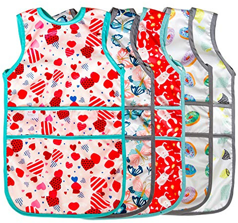 Joyo roy Baby Bibs with Sleeves for Girls 4Pack Waterproof Baby Bibs for Eating Weaning Bib Infant Feeding Bib 2-4 Years Soft Toddler Art Smock Long Sleeve Smock for Eating Apron for Feeding