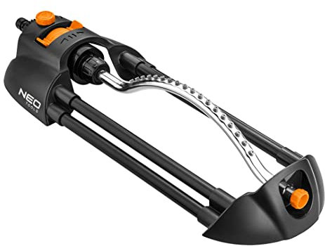 NEO TOOLS Arroseur de pelouse jusqu'à 266 m², Largeur d'arrosage jusqu'à 19 m x 14 m, 18 Buses de Sortie – Arroseur oscillant pour Le Jardin – Arroseur carré avec intensité de Jet réglable | Aiguille