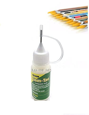 JP Arts & Crafts 10 ml Gem-Tac Pegamento de diamantes de imitación de cristal aplicando aguja de precisión botella de punta para manualidades y manualidades para hacer joyas con 1 lápiz de cera gratis
