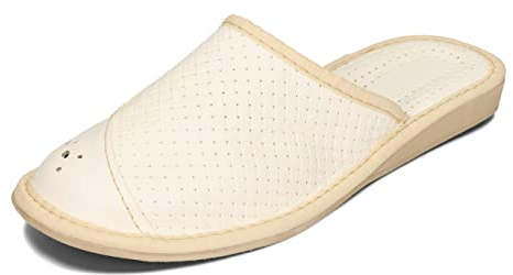 BAWAL Damtofflor läder tofflor lädertofflor gummisula tofflor mysiga pantoletter beige svart röd brun 36 37 38 39 40 41 EU, Vit, 39 EU