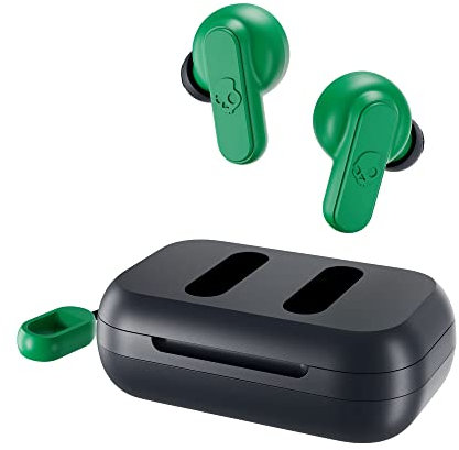 Skullcandy Dime 2 Wireless Earbuds, Bluetooth Headphones, Noise Isolating Fit, Up to 12 Hours Battery, Microphone for iPhone Android, Easy Carry with Integrated Lanyard - Dark Blue/Green