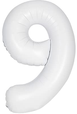 Unique Party 13969 - Riesenzahl 9 Luftballon - 86 cm - Matt Weiß