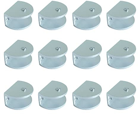 WYAN 12 piezas Soporte de vidrio ajustable con tornillos,Soporte de pared abrazaderas de sujeción,Vidrio adaptable de 10-12 mm de espesor(semicírculo)