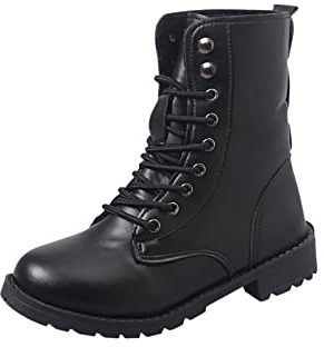 Susenstone Bottines pour Femmes Bloc Talon Bas à Lacets Classique en Cuir Chelsea Boot Chaussures Occidentales Mode Dames Décontracté Goth Punk Chaussures Cowboy Moto Ankle Cuir Boots
