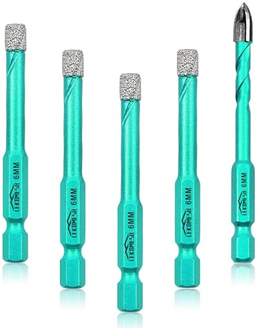 Punta Diamantata Secca 4 pezzi 6MM - LEKOMESH Punte Trapano Piastrelle & 1 pezzi 6MM Punta in Carburo per Porcellana Piastrella Ceramica Marmo Granito Pietra Quarzo,Gancio Esagonale Rapido