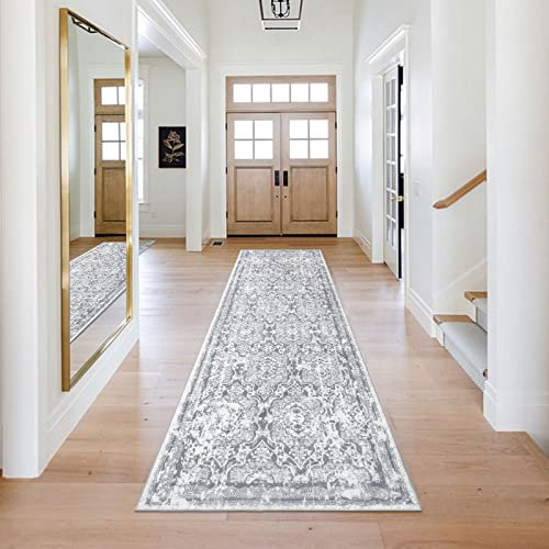 Enyhom Flur Teppich Läufer, 75 x 243 cm Langer Vintage Boho Küchenläufer, Hochwertig rutschfest Eingangstürmatte, Waschbar Flauschig Weich Teppich Läufer für Waschküche Eingang Wohnzimmer