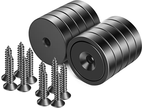 Neosmuk Magnets with Screws,130lbs+ Heavy Duty Rare Earth Neodymium Mounting Magnets with Holes,Countersunk Round Disc Industrial Magnets for Wall Mounting,10 Pack,Black