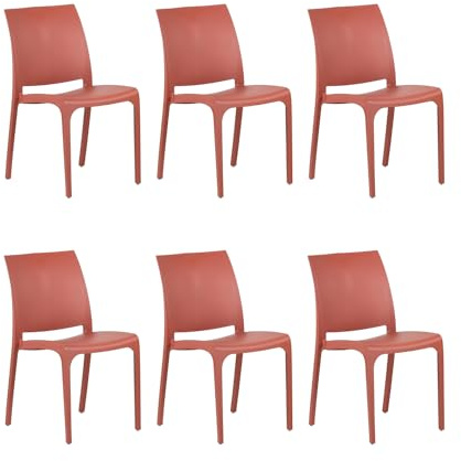 GLOUPIE Set 6 Sedie Volga In Polipropilene Rosso, Impilabili, Dimensioni 54 x 46 x 81 Cm, Peso 3,5 Kg,Per Interno Ed Esterno, Made In Italy, Sedia Impilabile