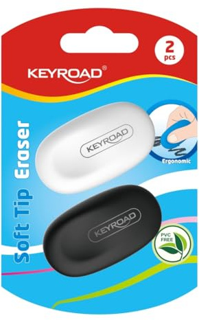 KEYROAD Soft Tip Suddgummi/suddgummi-set/ergonomiskt handtag/PVC-fri/för blyertspennor/för kontor och skola, 2 stycken per förpackning/51 x 28 x 10 mm/färgmix, slumpmässigt urval