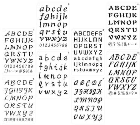 Tofficu Confezione da 8 Set di Stencil per Lettere in plastica per Alfabeto, Modelli di Stencil per Disegno e Pittura con Numeri e Lettere dell'alfabeto per Scrapbooking, Cartoline e progetti di