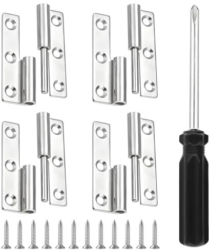 Lot de 4 charnières en acier inoxydable 304 - 62 mm x 35 mm - Charnières de porte amovibles avec vis et tournevis pour armoires à ouverture à gauche, caisses en bois, etc.