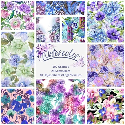 ASENME Pack Scrapbooking A4- 200 gramos, tamaño A4- Decoupage (Acuarela, 10 Unidades)