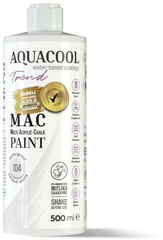 MAC paint - All In One Chalk paint, Furniture, Cabinet, Countertop, Tile Paint, no primer or sanding needed. Matte Finish. 16.9 Fl Oz (TRD 104 Antique White)