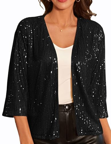 Giacca da Donna con Paillettes Cardigan Elegante Manica 3/4 Nero S