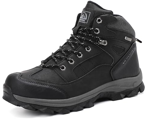 AX BOXING Chaussures Homme Hiver Chaussure Randonnée Fourrure Chaud Bottine Antidérapantes Bottes de Neige Outdoor Marche Trekking Taille 41-46 EU(Noir, 45 EU)