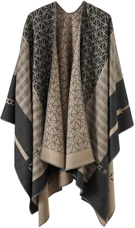 Zetieny Poncho da Donna Modello Geometrico Scialle Coperta Cardigan Calda Lavorata a Maglia Sciarpa Elegante Autunno e Inverno