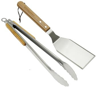 Campingaz Juego de Utensilios para Barbacoa Pinzas y espátula | Utensilios para cocinar a la Parrilla | Acero Inoxidable y Madera Maciza de bambú | Ideal para mariscos, Carnes, Pescados y Verduras