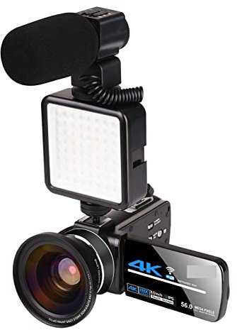Cámara de video, videocámara, 4k 56mp Cámara de video Camcorder Vlogging Cámara Digital Vlogging Cámara con 3.0 pulgadas Hd Pantalla táctil / Visión nocturna / Micrófono externo WiFi para reuniones fa