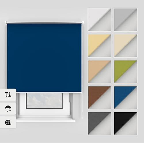 Estika Thermo rollos mit Bohren 135x220 cm Farbe: Blau, Verdunklungsrollo Deckenmontage und Wandmontage, Thermorollo hitzeschutz, Jalousien Fenster