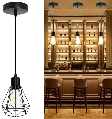 HiBay 3 Packs Pendant Light Height Adjustable, Metal Hanging Lights E27 Ceiling Lights for Kitchen, Dining Room, Living Room