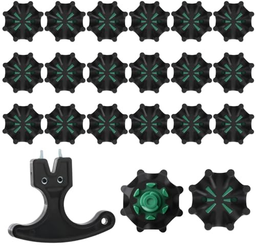20 Pcs Golf Shoe Spikes, Black Green Golf Spikes Set, Soft Shoes Spikes Replacements with Accessories Traction Stability and Comfort Easy Install to Shoes for Foot Fast Lok Twist 3.0 System Joy