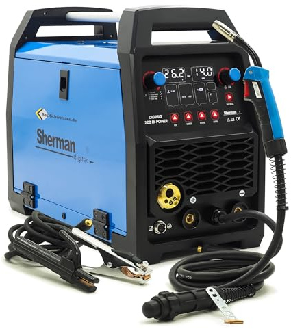 Sherman DIGIMIG 202 M-Power - Saldatrice sinergica MIG/MAG con 200 A per saldatura sicura e precisa: tecnologia inverter per acciaio, alluminio e altro ancora saldatura