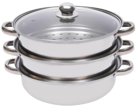Pentola a vapore per cucinare, impilabile con manico, in acciaio con coperchio in, pentola a vapore da cucina multistrato, pentole per preparare pasti sani per gnocchi di pesce verdure