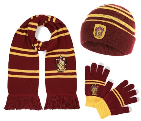 Harry Potter Écharpe officielle Gryffondor, bonnet et gants - Ensemble d'accessoires pour femmes et enfants - Cadeau et accessoires de costume de Poudlard