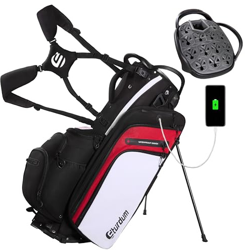 Sturdum Rubber Lock Top Golf Bag, Lightweight Hybrid Golf Stand Bags with 14 Way Full-Length Dividers, 900D Weather-Resistant Farbic, Cooler Pockets, Ergonomic Adjustable Strap for Men Women