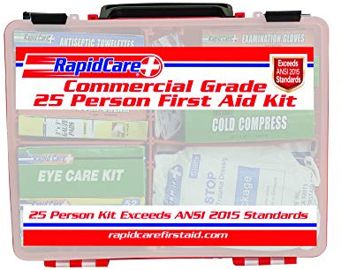 Rapid Care First Aid 839-1-12AN Premium Commercial Grade 25 Person First Aid Kit, Exceeds OSHA/ANSI 2015 Standards, in Detachable Wall Mountable Poly Case