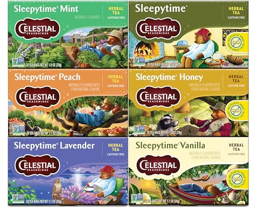 Celestial Seasonings Sleepytime Herbal Tea, Variety Pack - Caffeine Free Sleep Tea, 20 Tea Bags Per Box (Pack of 6)