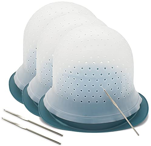 3 Pieces Reusable Highlighting Cap Hair Dye Kit Highlight Bleach Hair Coloring Cap with Metal Hook Silicone Highlight for Home Salon Use
