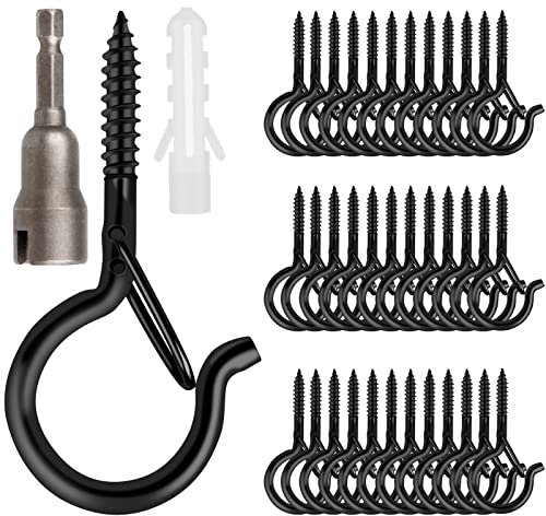 36 PCS Q-Hanger Hooks, Screw Hooks for Outdoor String Lights, Safety Buckle Design Cup Eye Hook for Hanging Christmas Lights, Plants, Wind Chimes, Mounted on Wall Ceiling, Include 1 Wing Nut Driver