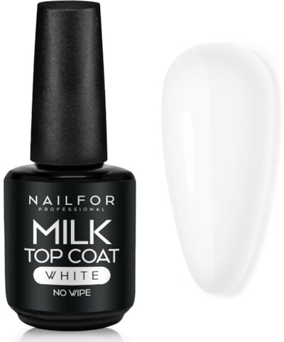 Top Coat Milk White Lattiginoso Extra Lucido Professionale Facile da Stendere per Smalto Gel Semipermanente e Ricostruzione Unghie - 15ml (Bianco Lattiginoso)