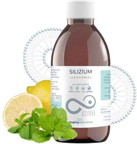 Mighty Elements Liposomales Silizium 200mg, flüssig, super Geschmack, vegan, sehr hohe Bioverfügbarkeit, 250 ml Glasflasche