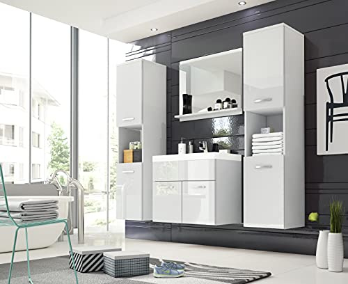 Set di mobili da bagno Montreal XL, lavabo incluso, colori assortiti (Bianco lucido)