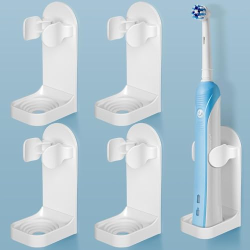 HOMMAND portacepillo de Dientes eléctrico, Soporte para Cepillo de Dientes eléctrico, Juego de 4, Cepillo de Dientes eléctrico, Adhesivo sólido, Ajustable, Organizador de Cepillo de,Blanco