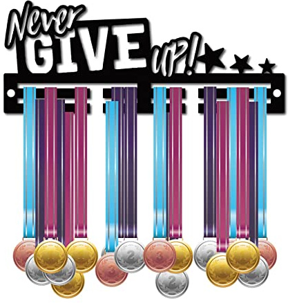 CREATCABIN Soporte para Medallas de Acrílico Nunca Te Rindas Soporte para Exhibición Soporte de Pared Colgador para Colgar para Insignia de Hogar 2 línea Atletas Medallista Correr de 20 medallas