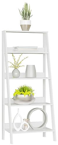 Madesa 5-Tier Ladder Shelf Pantry Storage Space 24 Inch Wooden Free Standing Bookshelf Utility Shelves for Home Office Study Room and Kitchen - White